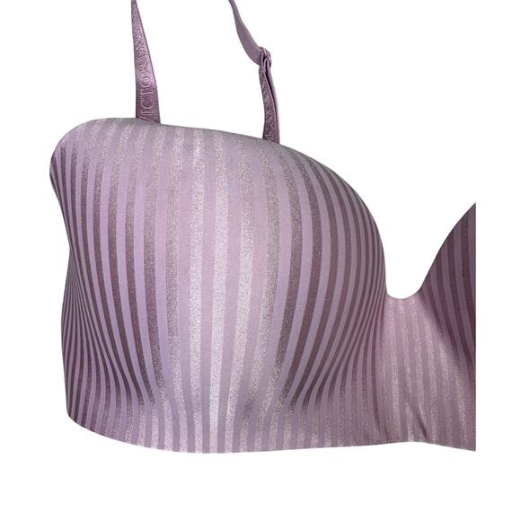 Victoria’s Secret T-Shirt Lightly Lined Wireless Bra Lavender Stripe Size 36DD - Picture 3 of 8